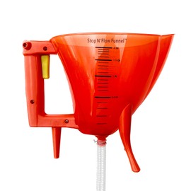 Stop N' Flow Funnel with Flexible Hose, Spill Free Liquid Control, Detachable Legs, and Measurements for Automotive Coolant, Antifreeze, and Petroleum, Heavy-Duty Plastic
