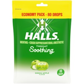 Halls Throat Soothing Green Apple Cough Drops, Economy Pack, 80 Drops