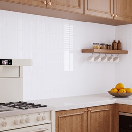 VaryPaper 10 Sheets 12''x12'' White Peel and Stick Backsplash for Kitchen Stick on Backsplash Tiles Waterproof Subway Tile Back Splash Removable Self Adhesive Wall Tiles for Bathroom Laundry Room