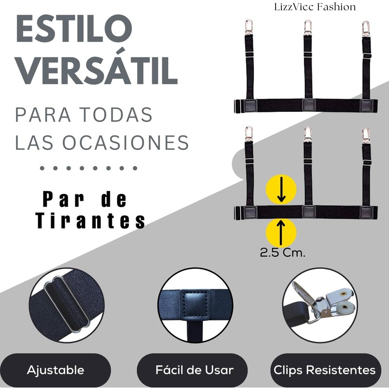 Par de Tirantes para Camisa 2 Sujetadores para Camisa Elasticos