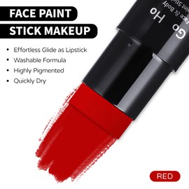 Go Ho Water Based Red Face Paint Stick Washable (1.06 Oz),Non-toxic Cream Body Paint,Full-coverage Face Body Paint Makeup Stick for Adults Children Theater Halloween SFX Cosplay