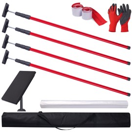 12FT Dust Barrier Poles Kit with Plastic Sheeting (32.8x13.1FT), 2 Heavy-Duty Zippers & Gloves – Telescoping Poles for Temporary Dust Barrier System, Home Renovation & Construction (4PCS)