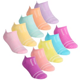 Metzuyan 10 Pairs Girls Childrens Kids Socks Trainer Liner Low Cut Ankle Arch Support Size Light Pink & Purple 9-12