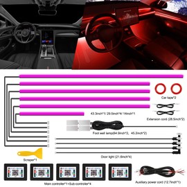 Acrylic Interior Car LED Strip Light with Wireless App, 14 in 1 with 175 Inches 593 LEDs Neon LED Strip Light, RGB Colours Dynamic Music Sync Car Ambient Lighting Kits