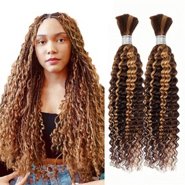4/27 Ombre Human Hair for Boho Braids 22 Inch Boho Hair for Braiding 2 Bundles 12A 110g Curly Boho Braids for Human Hair Bulk (#4/27, 22inch)