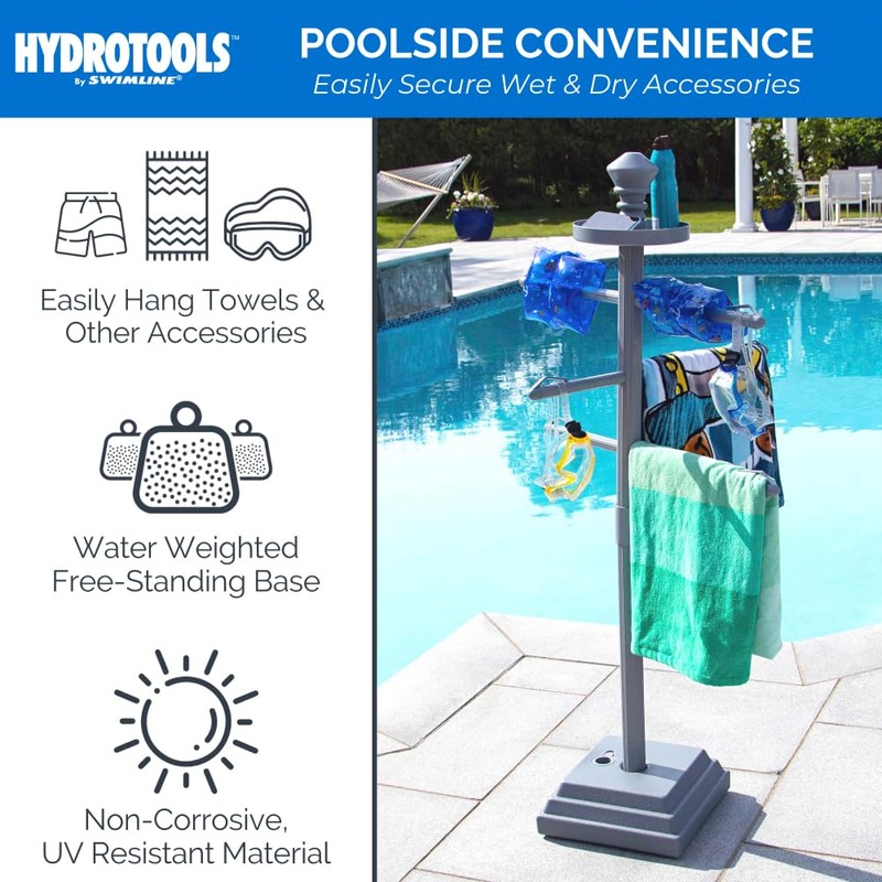 SWIMLINE HYDROTOOLS 89033 Premium Free Standing Poolside Valet Towel Rack
