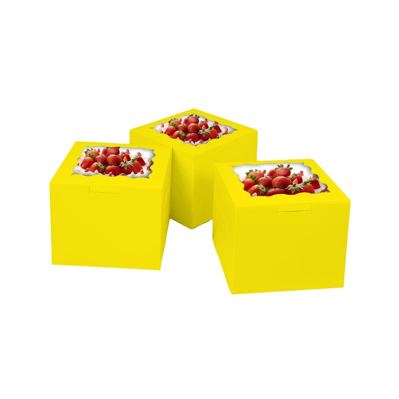 Bakepacker 36pcs 6x6x5 Inches Cake Boxes with Window 18-Packs Yellow