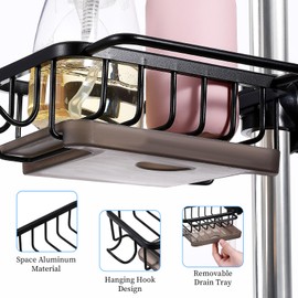 Giantree Kitchen Sink Faucet Storage Rack, Sink Holder for Brush and Sponge Faucet Dishwashing Sponge Rack Kitchen Sponge Holder for Kitchen Sink Suction for 0.7-1.1 Inch Round Water Pipes