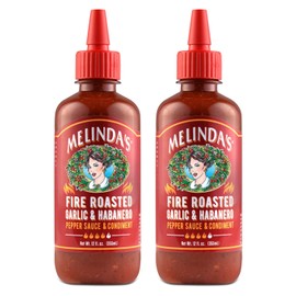 Melinda’s Fire Roasted Garlic & Habanero Hot Sauce - Craft Hot Sauce with Slow Roasted Garlic, Roasted Habanero Peppers, Lime Juice - Richy & Smoky Habanero Hot Sauce 12oz, 2 Pack