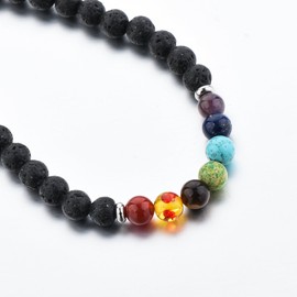 Mystiqs Deluxe Handmade Lava Rock Beaded Stone Necklace Essential Oil Diffuser for Aromatherapy Ideal for Anti-Stress or Anti-Anxiety (Chakra & Lava for Women)