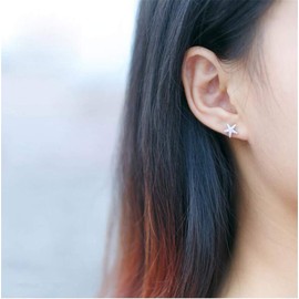 Huggie CZ Starfish Stud Earrings for Women Teen Girls S925 Sterling Silver 18K White Gold Plated Pave Crystal Tiny Star Post Pin Ocean Beach Summer Hypoallergenic Jewelry Wedding Birthday Gift (9mm)