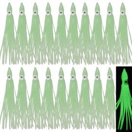 Octopus Squid Skirts Soft Plastic Fishing Lures Luminous, 50Pcs Octopus Lures Trolling Lure Skirts Glow Saltwater Soft Fishing Lures Set for Bass Salmon Trout 7cm 9cm 11cm