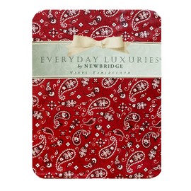 Newbridge Red Bandana Paisley Print Vinyl Tablecloth with Flannel Backing, Red and Black Paisley Design Indoor Outdoor Vinyl Tablecloth, 60 Inch x 84 Inch Oval
