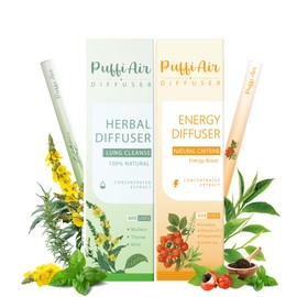 PUFFIAIR Herbal Mullein & Guarana Diffuser Bundle with Mullein/Thyme/Mint & Guarana/Green Tea丨Natural Energy Boost & Clear Breathing Support丨Day Vitality Duo - 600 Uses Per Stick
