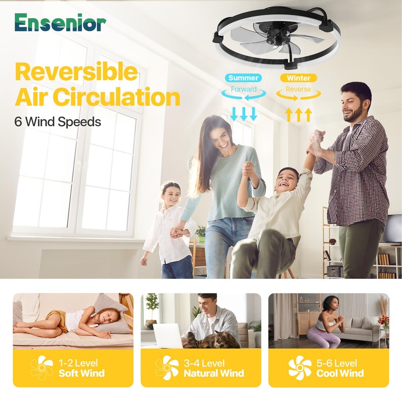 Ensenior 20'' Low Profile Ceiling Fans with Lights and Remote,