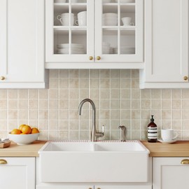 3D Glossy Peel and Stick Wall Tiles - 10 Pcs 11.61'' x 11.61'' Waterproof PVC Square Self-Adhesive Backsplash for Kitchen, Bedroom, Living Room, Bathroom, RV, Easy DIY, Beige Granite