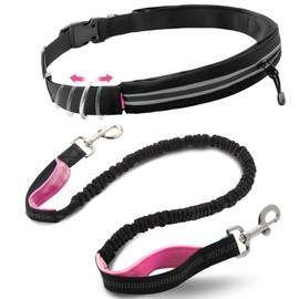 Vihir Jogging Lead Dogs with Belt Bag for Medium Large Dogs, Blue Running Belt Dog Lead with Waist Strap, Free Handle Lead with Bag for Running, Hiking, Jogging, Dog Lead with Double Handle Belt Bag