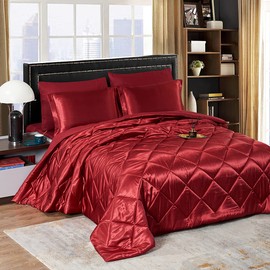 HAOK Satin King Comforter Set Luxury 8-Pieces Comforter Set, Silky Satin Bed Set, King Size Comforter Set with Bed Sheets- 2 Pillowcases, 2 Shams & 1 Bed Skirt, Satin Comforter Set Burgundy