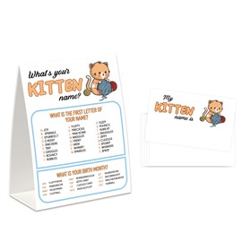 What's Your Kitten Name Game (One Sign with 30 Tag Stickers), Name Generator Game with Name Tags, Cat Party Game, Cat Birthday Party, Fun Games For Friends Gathering-WYN07