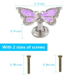 Butterfly Cupboard Knobs,6 pcs Hand-Painted Butterfly Cabinet Knobs Drawer Pull Handle for Decorative Drawers, Wardrobes, Cabinets (Purple)