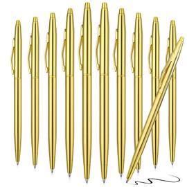 umorismo 10 PCS Metal Ballpoint Pens, Retractable Slim Ballpoint Pens Oily Ballpoint Pen Metal Business Ballpoint Pen Lightweight Black Ink Biro Pen for Hotel Bank Counter School Office Supplies