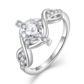 Lwsary Infinity Cross Ring 925 Sterling Silver 18K White Gold Plated Heart Diamond April Birthstone Ring Christian Religious Jewelry for Women Size 5