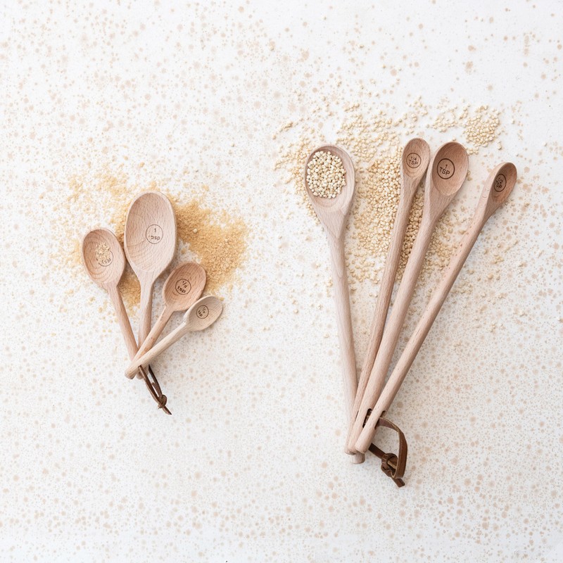 Creative Co-Op Carved Beech Wood Measuring Spoons, Natural, Set of
