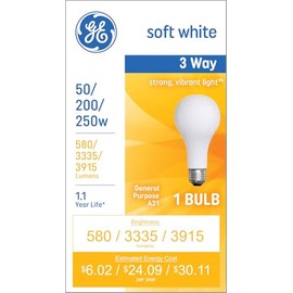 GE Incandescent 250 Watt Soft White A21 3-Way Bulb 1 Pack