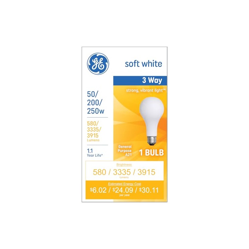 GE Incandescent 250 Watt Soft White A21 3-Way Bulb 1
