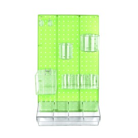 Azar Displays 900942-GRE The DIY Multi-Purpose 12-Piece Pegboard Wall Organizer Kit with One Panel and Accessory Assortment: Hooks Divider Bin Cylinder and Cups Hair Accessory Organizer. Green