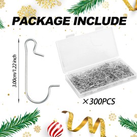 OCTERIC 300 Pieces Christmas Ornaments Hooks Metal C-Shaped Hangers for Trees Balls Christmas Hanging Decorations (Silver)