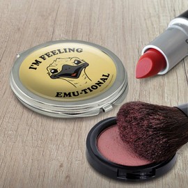 I'm Feeling Emu-tional Emotional Emu Funny Humor Compact Travel Purse Handbag Makeup Mirror