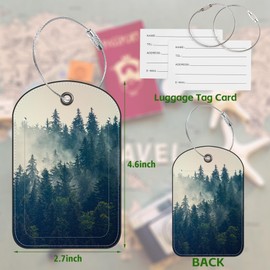 Misty Foggy Mountains and Forest Leather Luggage Tag for Suitcase 2 Pack Luggage Tag with Privacy Name ID Label and Stainless Steel Loop for Travel Bag Suitcase