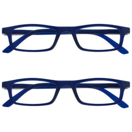OPULIZE Ted Reading Glasses 2 Pack Narrow Lightweight Frame Matt Navy Blue Womens Scratch Resistant Spring Hinges RR17-3 +3.00