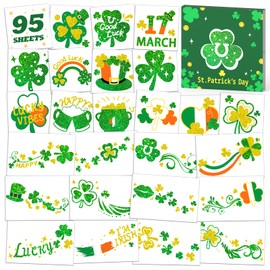 Leesgel St Patricks Day Accessories, 95 Styles Glitter Tattoos for Kids &Adults St Patricks Day Decorations, Shamrock Tattoo Stickers for Saint Patricks Day Fancy Dress Irish Party Supplies
