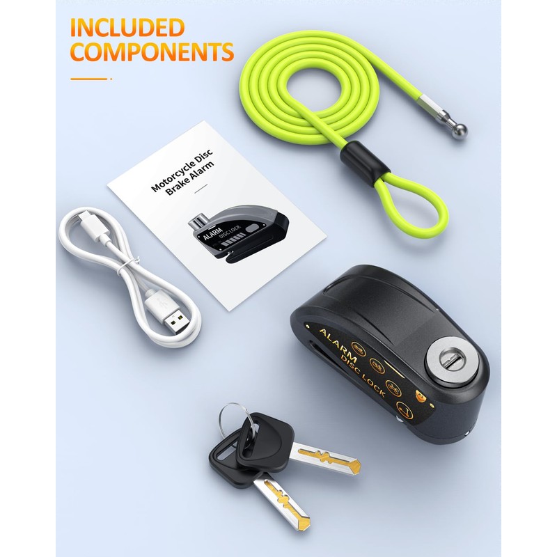 ONVIAN Rechargeable Motorcycle Lock with 120db Alarm and 6FT Steel