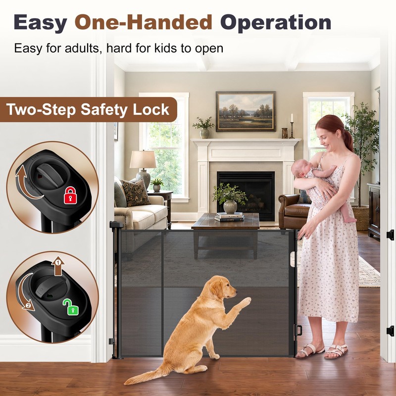 Reinforced 71" Wide Retractable Baby Gates, Prevent Crawling Under