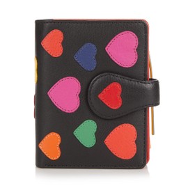 VISCONTI ® Leather Wallet Women's RFID Protection Purse Bifold Multicoloured Wallet in Gift Box Polka Multicoloured Purse (P1), hearts, Modern