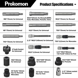 Prokomon 18 Pcs Alternator Pulley Tool Kit, Alternator Pulley Removal Tool, Insert Bit Socket Set Tool Kit – Car Pulley Removal Decoupling Puller