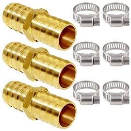 Joywayus Hose Barb 3/4" Hose ID,Hex Brass Fitting Intersection/Split Brass Water/Fuel/Air with 6 Stainless Steel Clamps(Pack of 3)