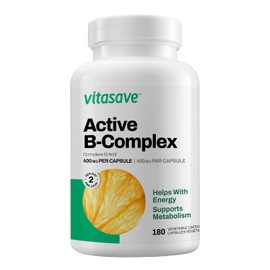 Vitasave Active B-Complex [180 Vegetarian Capsules]- High Potency Vitamin B Supplement with 8 B-Vitamins: B1, B2, B3, B5, B6, B7, B9, and B12 - Supports Energy, Mood, and Metabolism