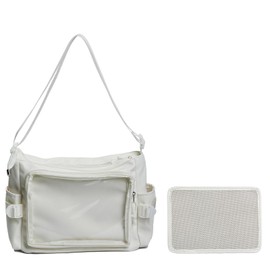 ZingZaak Ita Bag Crossbody, Pin Purse,Pin Display Bag with Transparent Insert Display Pocket, Nylon,29×23.5cm (white)