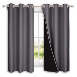 NICETOWN 100% Blackout Curtains with Black Liners, Thermal Insulated Full Blackout 2-Layer Lined Drapes, Energy Efficiency Window Draperies for Bedroom (2 Panels, 42 inches W by 63 inches L, Grey)