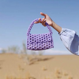 Abvokury YUSHINY Candy Color Acrylic Beaded Hollow Handbag Evening Clutch Triangle Bags for Wedding Party, Purple, Small