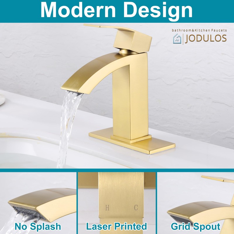 Jodulos Gold Bathroom Faucet, Waterfall Bathroom Sink Faucet with cUPC