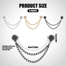 6pcs Magnetic Clothing Clips, Magnet Clothing Pins with Chain Multi-Function Magnetic Button Clips Metal Strong Magnet Pinless Brooch for Scarves Hijab Pants Sleeves of Shirts (Round Rose)