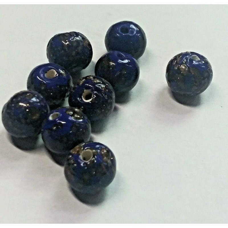 2 MURANO Glass Dark Blue encrusted metallic specks 10 mm