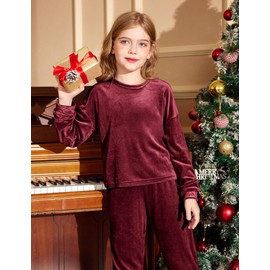 Arshiner Girls Tracksuit Jogging Suits Sets Cozy Velour Long Sleeve Sweatshirts and Sweatpants Lounge sets Pink Size 13-14Y