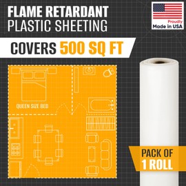 Paclord Flame Retardant Plastic Sheeting 10' x 50' (500 Sq Ft) – USA-Made Heavy-Duty 4 mil LDPE Plastic Tarp for Welding, Painting & Construction – Fire-Rated, Waterproof, Tear-Resistant Barrier