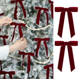 FLAIR GIFTS - 24 lazos de Navidad de terciopelo rojo vino borgoña, 5 x 7 pulgadas, lazos de terciopelo de lujo para decoración del árbol de Navidad, coronas, envoltura de regalos, chimeneas y
